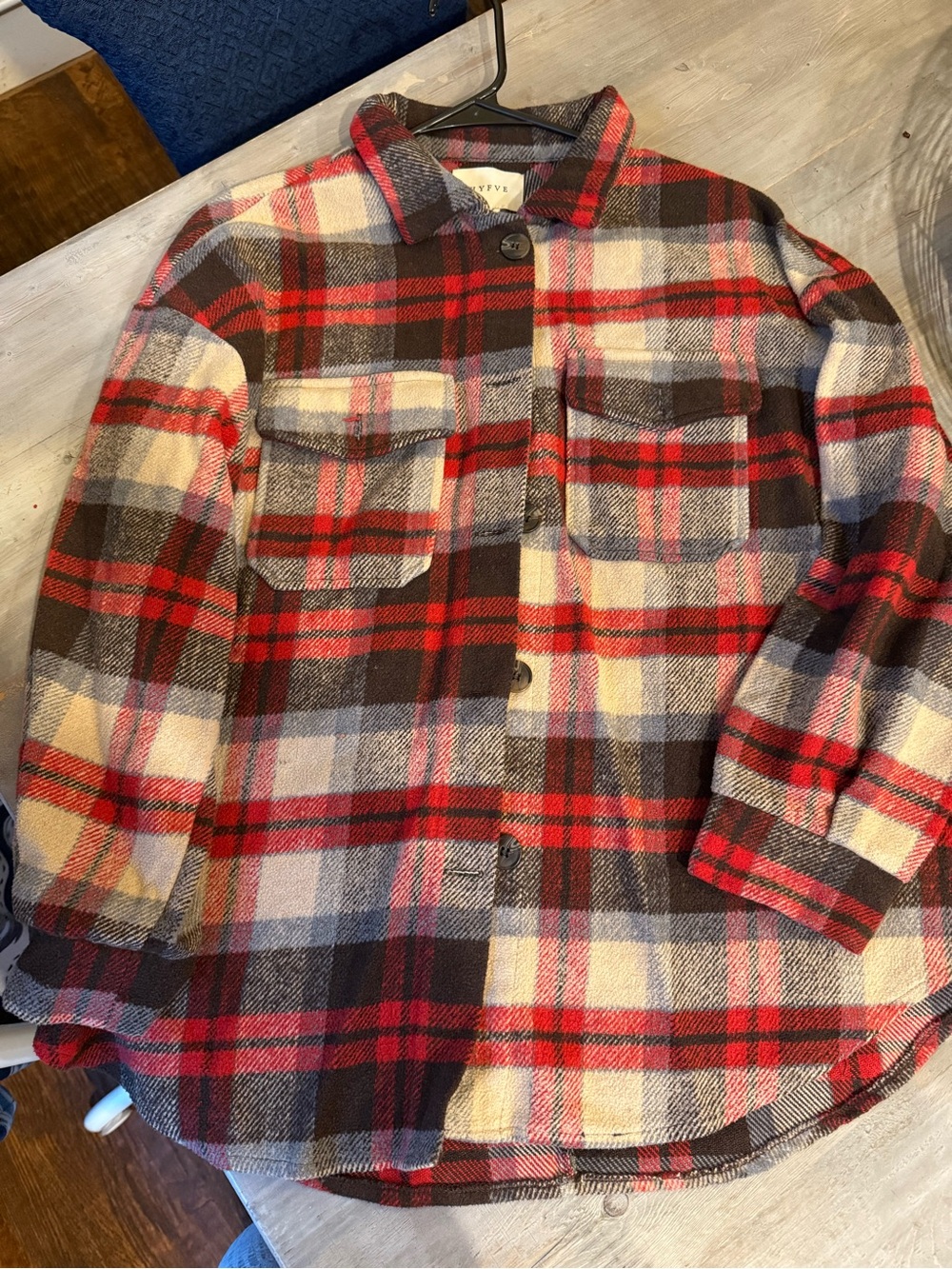 HYFVE Red and Black Plaid Button-Up Shirt Jacket